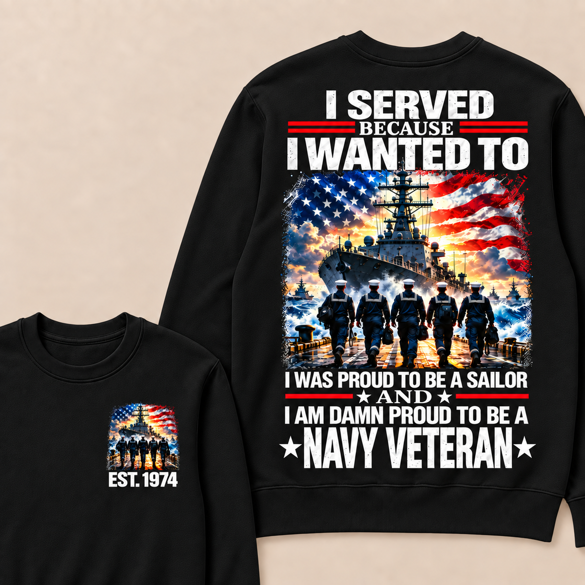 I Served Because I Wanted To I Was Proud To Be A Sailor And I Am Damn Proud To Be A Navy Veteran Custom Year Crewneck Sweatshirt