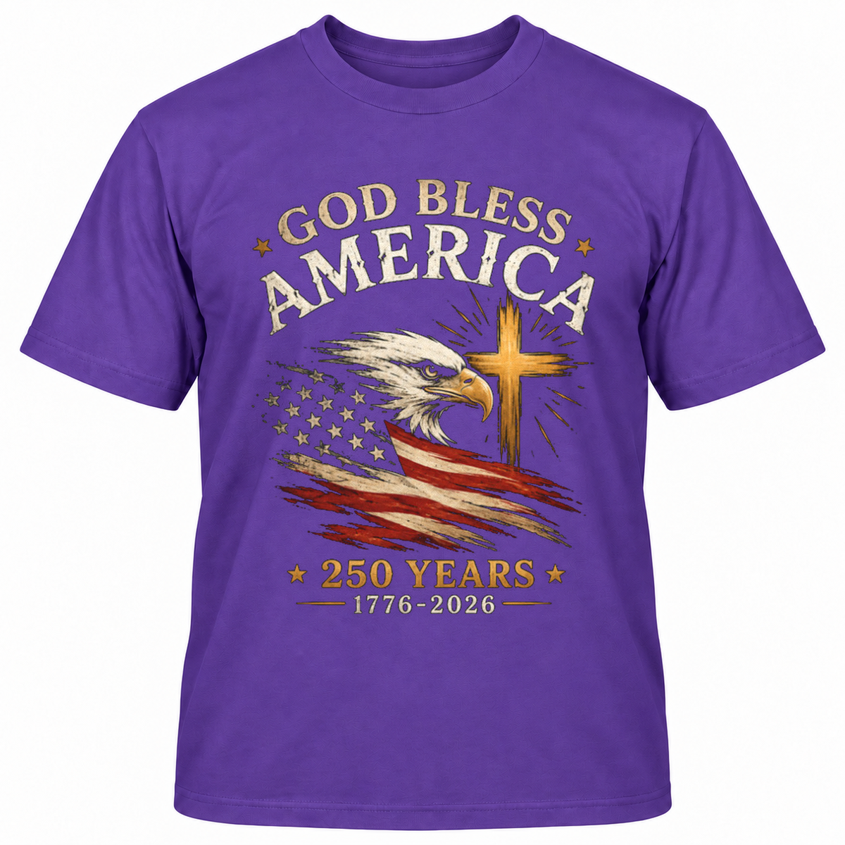 GOD BLESS AMERICA 250 YEARS Vintage Eagle USA Flag T-Shirt