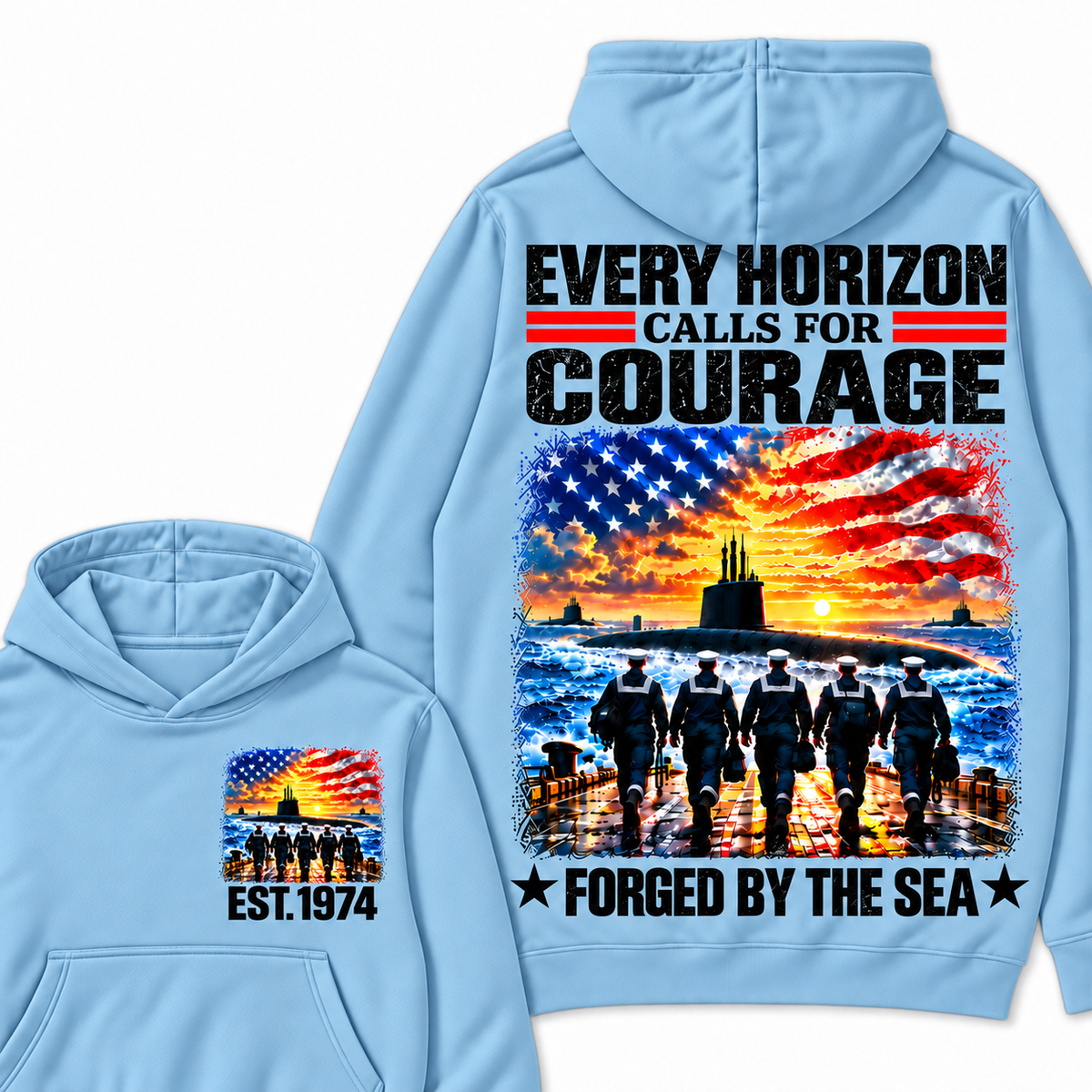 EVERY HORIZON CALLS FOR COURAGE FORGED BY THE SEA Custom Your Birth Year Hoodie