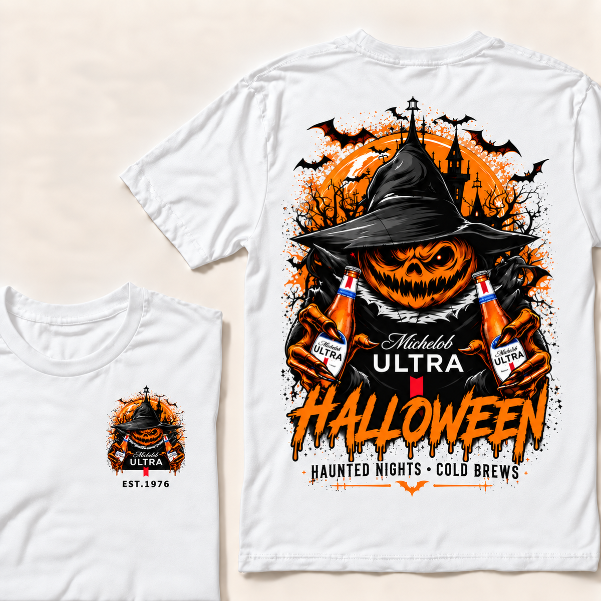 Michelob Ultra Halloween — Haunted Nights & Cold Brews Pumpkin Tee