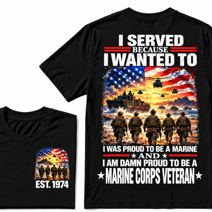 I Served Because I Wanted To I Was Proud To Be A Marine And I Am Damn Proud To Be A Marine Corps Veteran Custom Year T-shirt