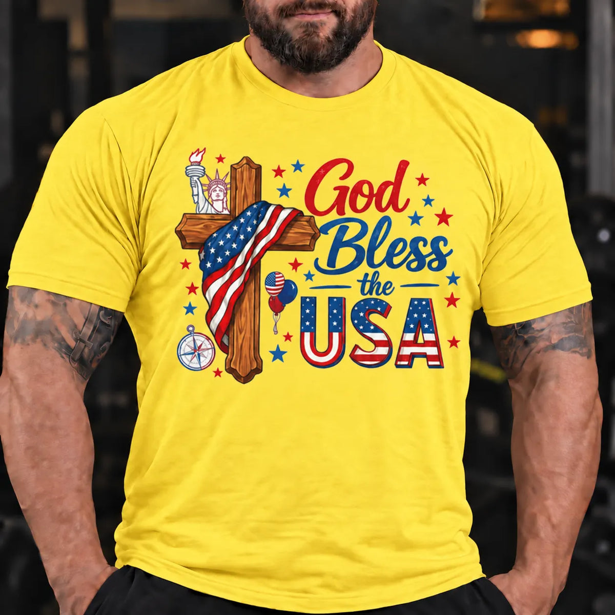 God Bless the USA Patriotic Cross Shirt T-Shirt