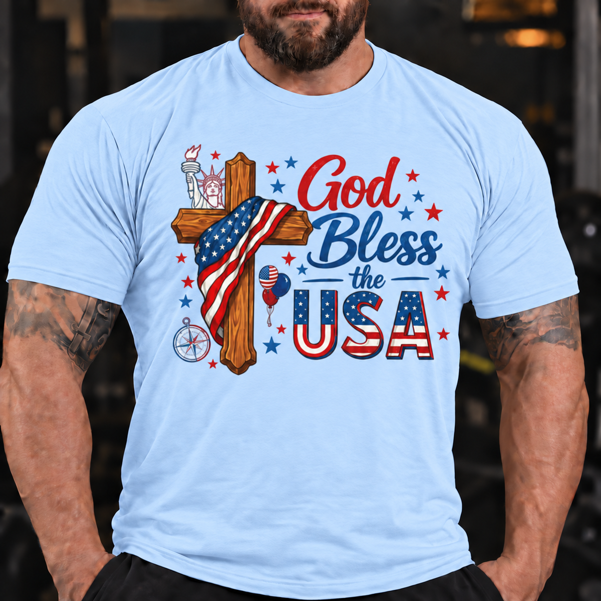 God Bless the USA Patriotic Cross Shirt T-Shirt