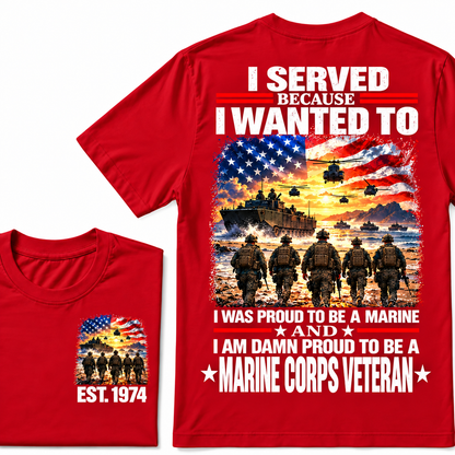 I Served Because I Wanted To I Was Proud To Be A Marine And I Am Damn Proud To Be A Marine Corps Veteran Custom Year T-shirt