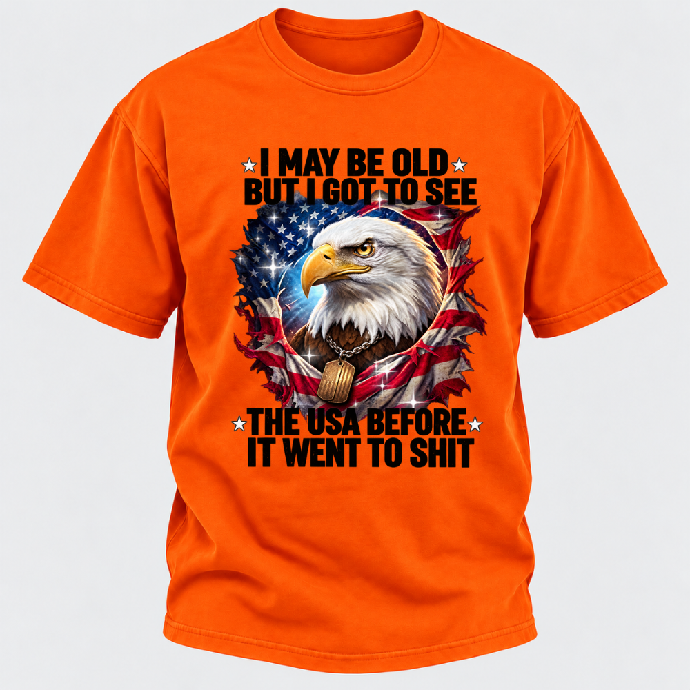 I May Be Old But I Got To See The USA Bald Eagle Torn American Flag Graphic T-Shirt