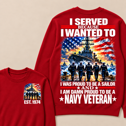 I Served Because I Wanted To I Was Proud To Be A Sailor And I Am Damn Proud To Be A Navy Veteran Custom Year Sweatshirt