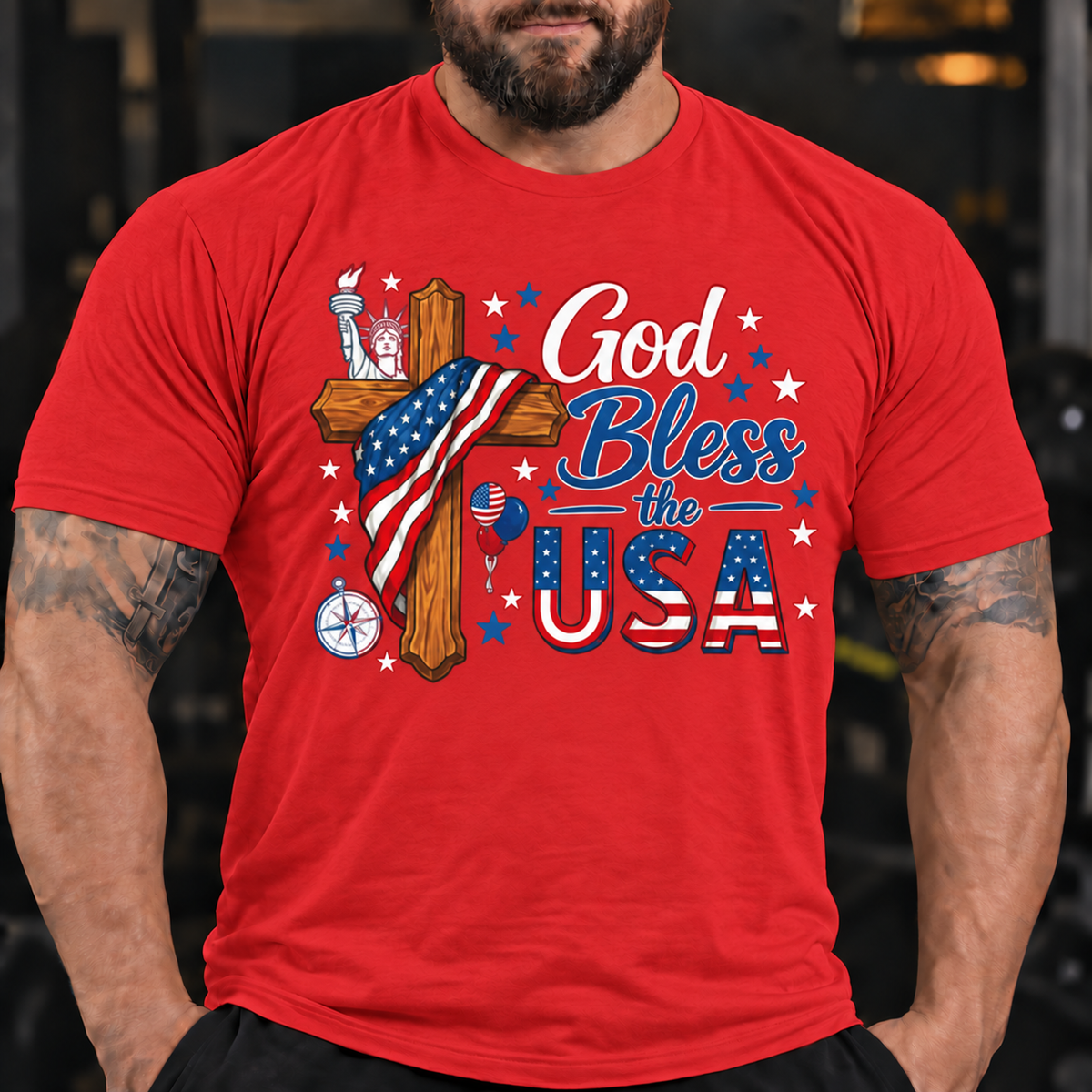 God Bless the USA Patriotic Cross Shirt T-Shirt