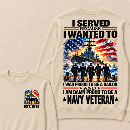 I Served Because I Wanted To I Was Proud To Be A Sailor And I Am Damn Proud To Be A Navy Veteran Custom Year Crewneck Sweatshirt