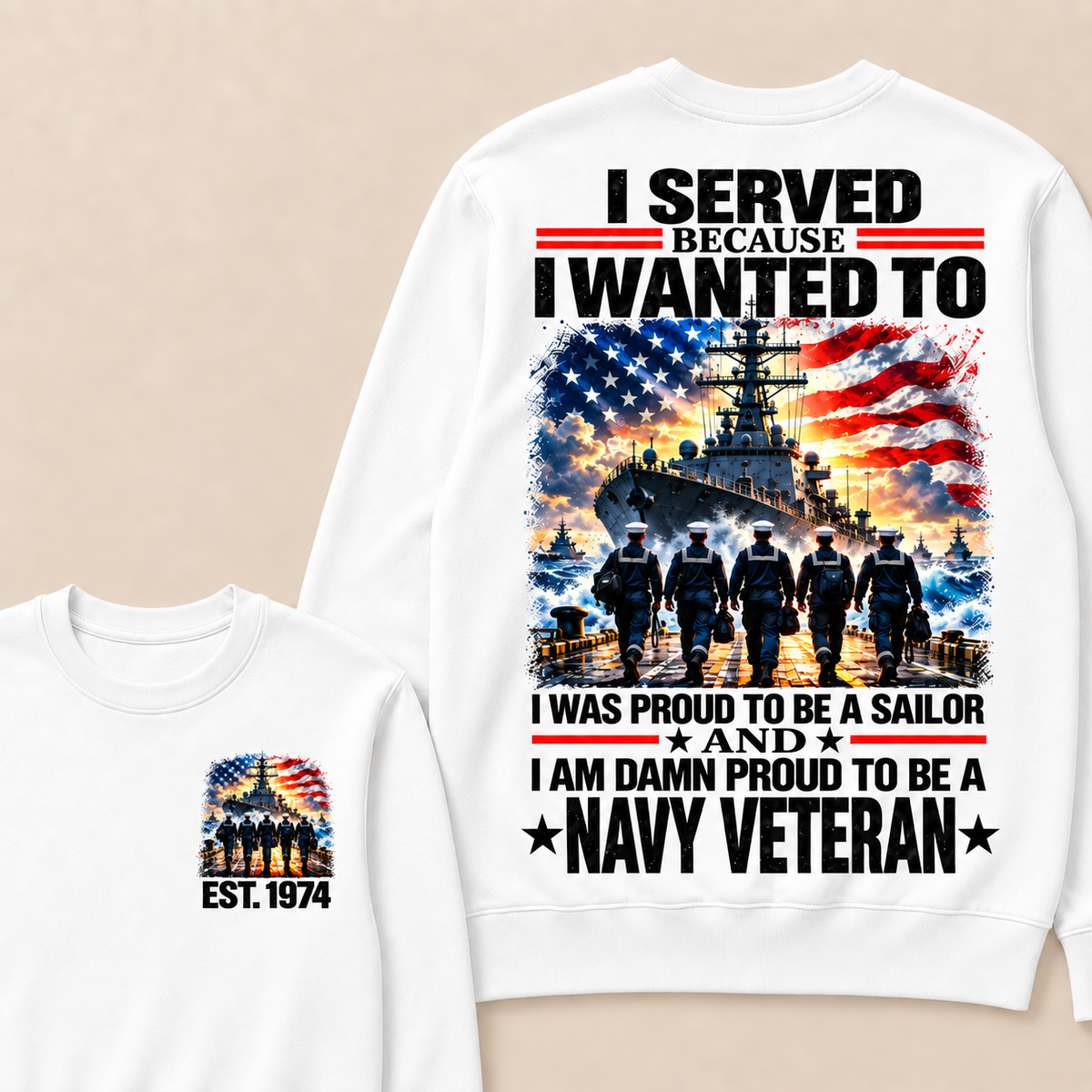 I Served Because I Wanted To I Was Proud To Be A Sailor And I Am Damn Proud To Be A Navy Veteran Custom Year Crewneck Sweatshirt