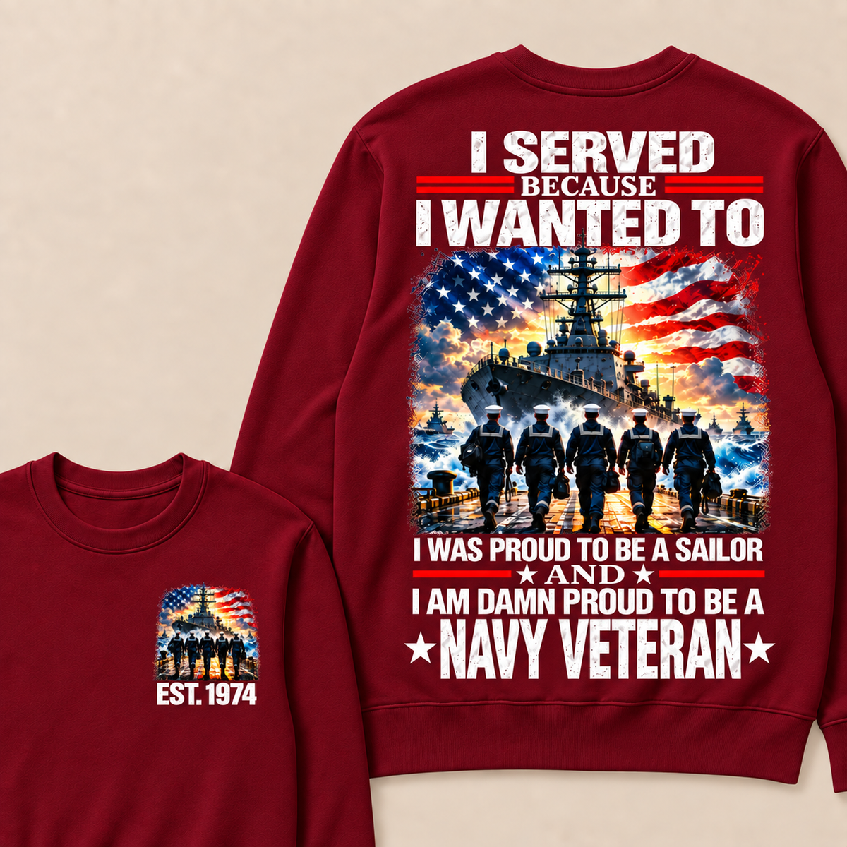 I Served Because I Wanted To I Was Proud To Be A Sailor And I Am Damn Proud To Be A Navy Veteran Custom Year Crewneck Sweatshirt