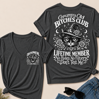 Grumpy Old Bitches Club Lifetime Member Don't Try Me Custom Your Year  V‑Neck T‑Shirt