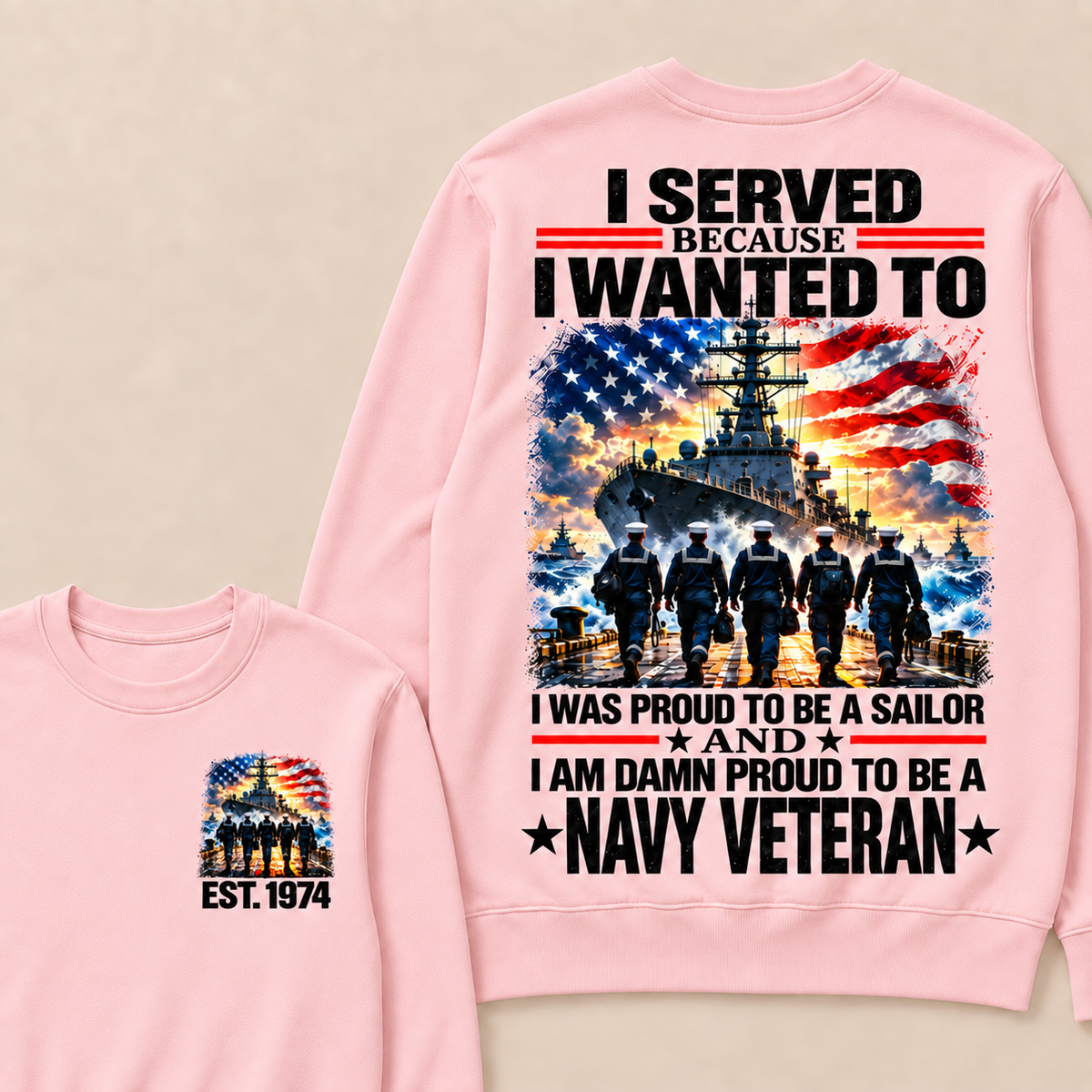 I Served Because I Wanted To I Was Proud To Be A Sailor And I Am Damn Proud To Be A Navy Veteran Custom Year Crewneck Sweatshirt