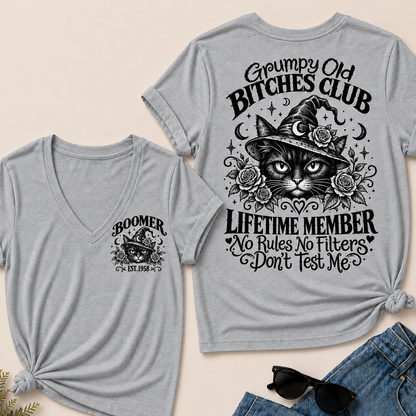 Grumpy Old Bitches Club Lifetime Member Don't Try Me Custom Your Year  V‑Neck T‑Shirt
