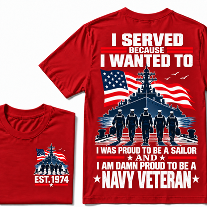 I Served Because I Wanted To I Was Proud To Be A Sailor And I Am Damn Proud To Be A Navy Veteran Custom Year T-shirt