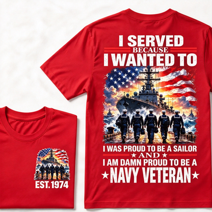 I Served Because I Wanted To I Was Proud To Be A Sailor And I Am Damn Proud To Be A Navy Veteran Custom Year T-shirt