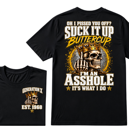 Gen X EST.Year Crown Middle Finger Skull Sarcastic Quote Vintage Graphic T-Shirt