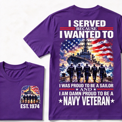 I Served Because I Wanted To I Was Proud To Be A Sailor And I Am Damn Proud To Be A Navy Veteran Custom Year T-shirt