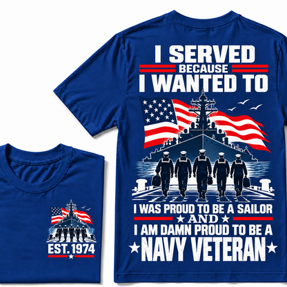 I Served Because I Wanted To I Was Proud To Be A Sailor And I Am Damn Proud To Be A Navy Veteran Custom Year T-shirt