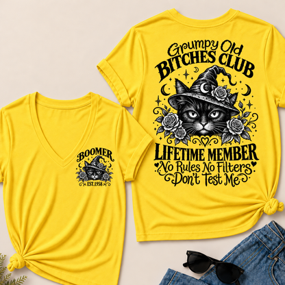 Grumpy Old Bitches Club Lifetime Member Don't Try Me Custom Your Year  V‑Neck T‑Shirt