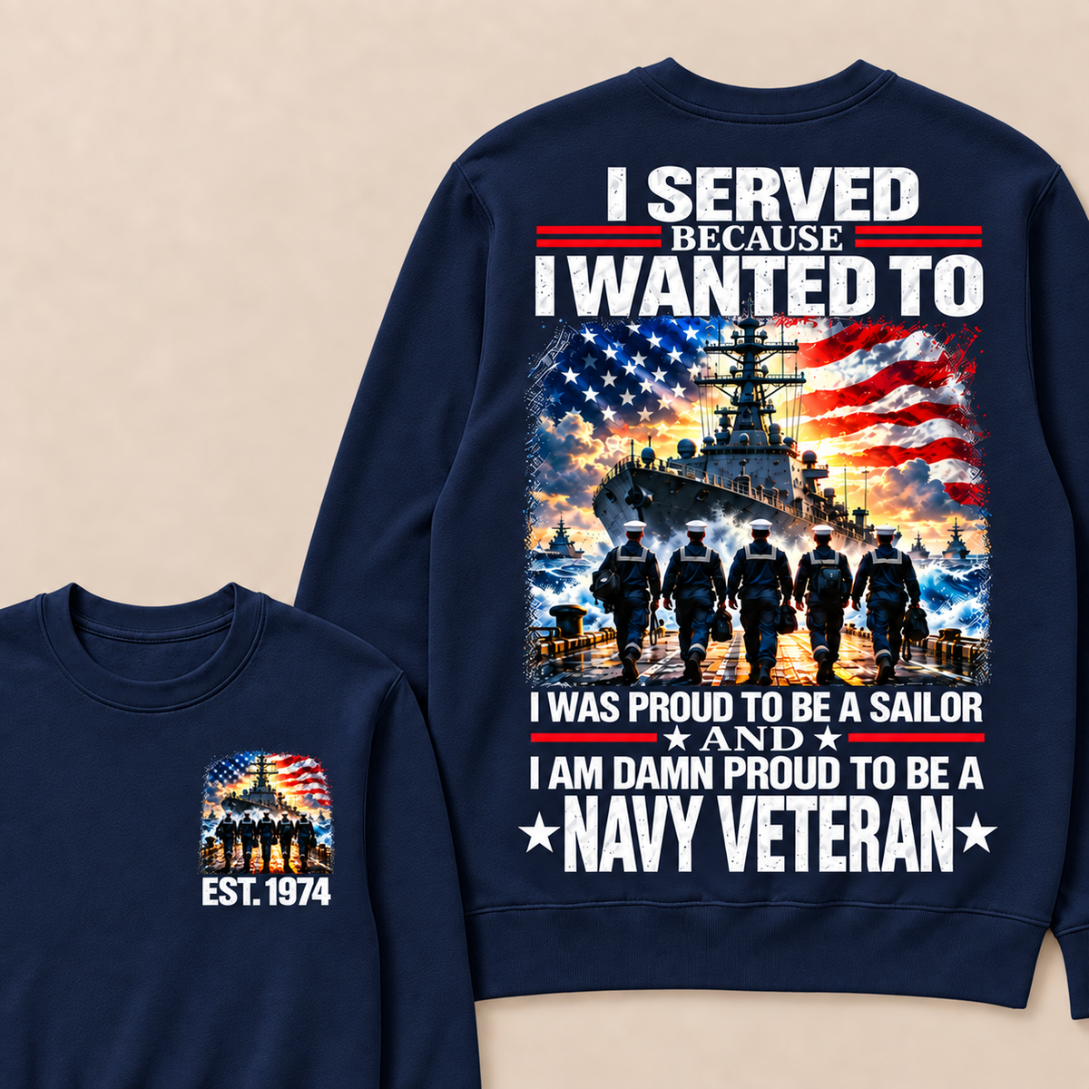 I Served Because I Wanted To I Was Proud To Be A Sailor And I Am Damn Proud To Be A Navy Veteran Custom Year Crewneck Sweatshirt