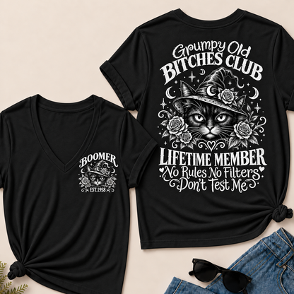 Grumpy Old Bitches Club Lifetime Member Don't Try Me Custom Your Year  V‑Neck T‑Shirt