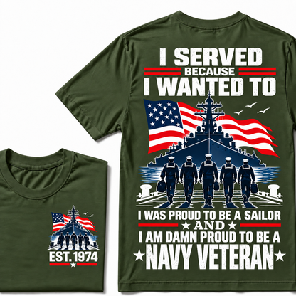 I Served Because I Wanted To I Was Proud To Be A Sailor And I Am Damn Proud To Be A Navy Veteran Custom Year T-shirt