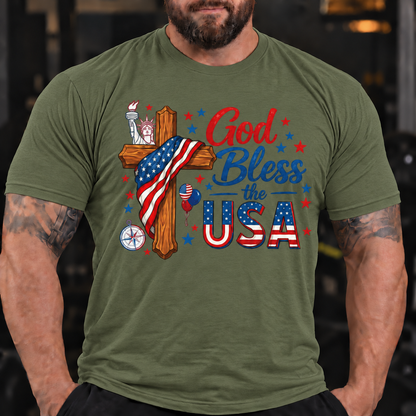 God Bless the USA Patriotic Cross Shirt T-Shirt
