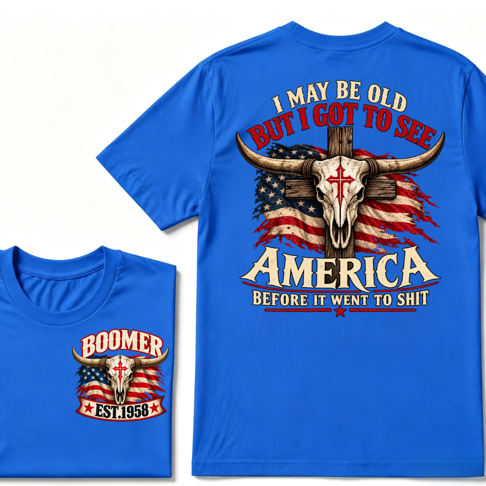 Boomer EST.Year I May Be Old But I Got To See America Vintage Western Patriotic Tee