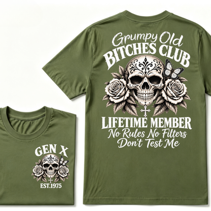 Grumpy Old Club Lifetime Member Gen X EST.Year No Rules No Filters Attitude Graphic Tee