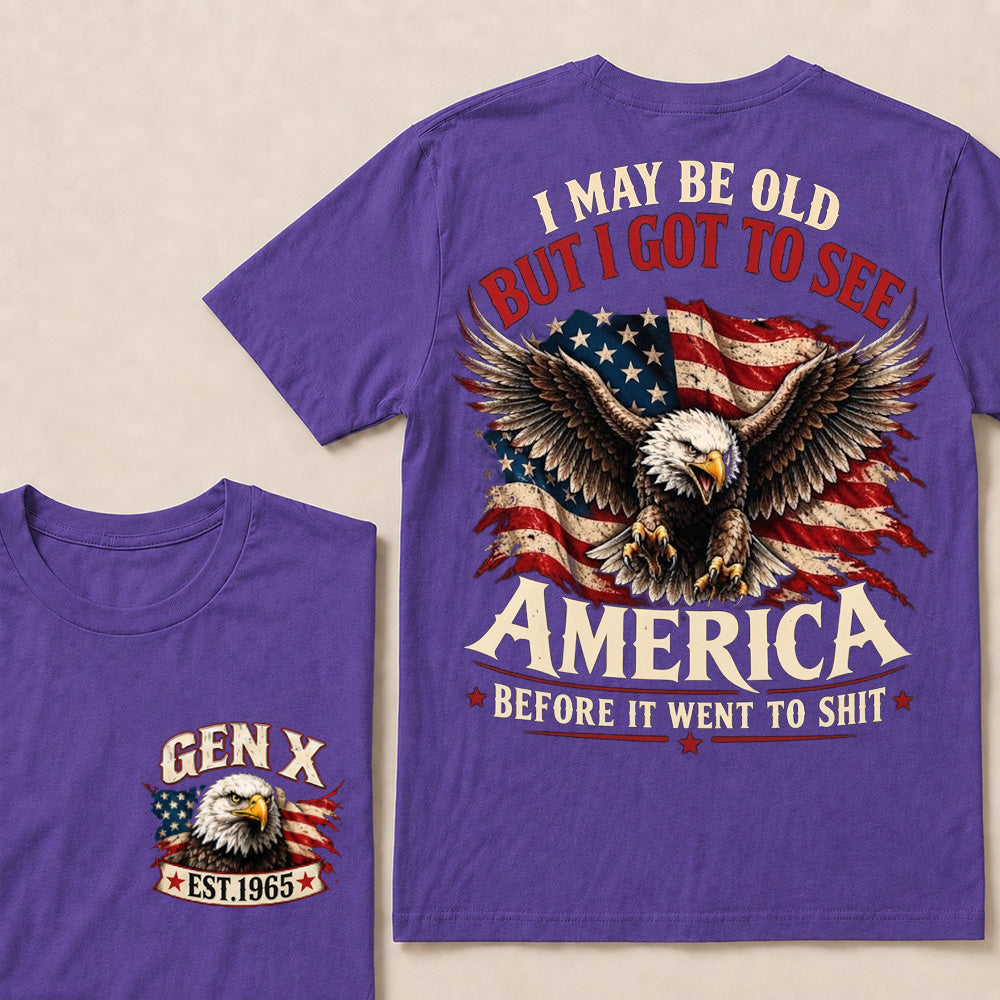 Funny Gen X Eagle T-Shirt, Vintage American Flag Patriotic Tee, Retro 1965 Gen X Gift, USA Bald Eagle Shirt