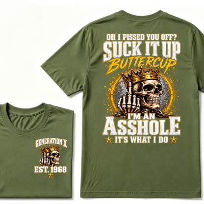 Gen X EST.Year Crown Middle Finger Skull Sarcastic Quote Vintage Graphic T-Shirt