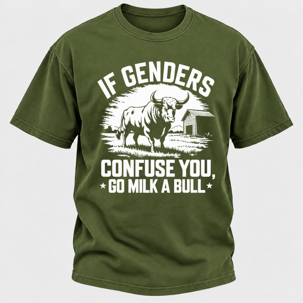 If Genders Confuse You Go Milk A Bull Vintage Farm Bull Graphic T-Shirt
