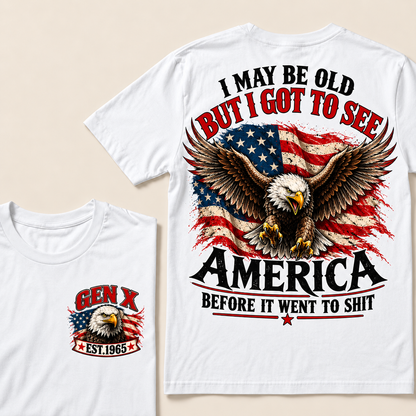 Funny Gen X Eagle T-Shirt, Vintage American Flag Patriotic Tee, Retro 1965 Gen X Gift, USA Bald Eagle Shirt