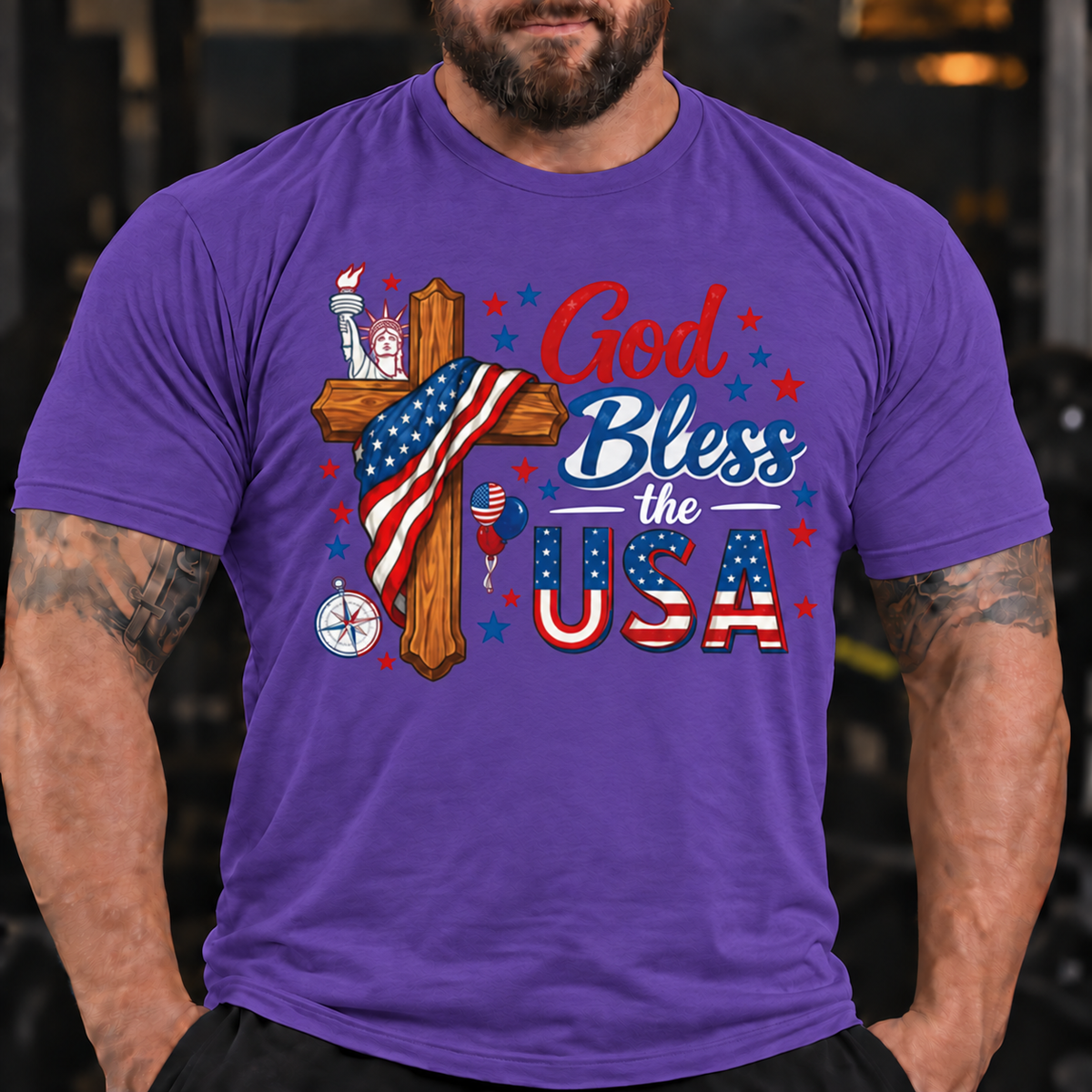 God Bless the USA Patriotic Cross Shirt T-Shirt
