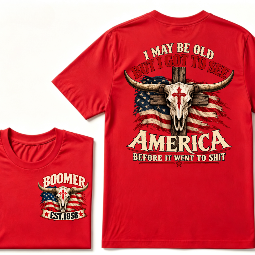 Boomer EST.Year I May Be Old But I Got To See America Vintage Western Patriotic Tee
