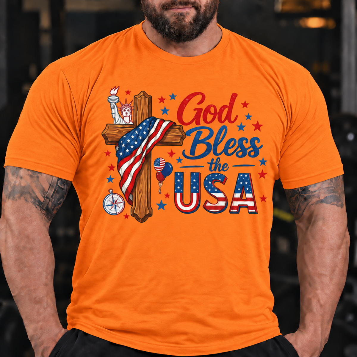 God Bless the USA Patriotic Cross Shirt T-Shirt