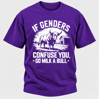 If Genders Confuse You Go Milk A Bull Vintage Farm Bull Graphic T-Shirt