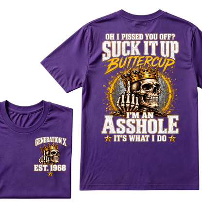 Gen X EST.Year Crown Middle Finger Skull Sarcastic Quote Vintage Graphic T-Shirt