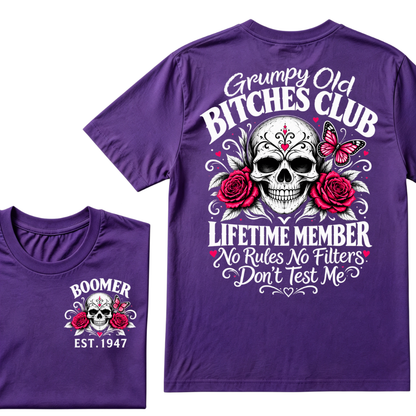 Boomer EST.Year Grumpy Old Club Sugar Skull Rose Butterfly Vintage Graphic T-Shirt