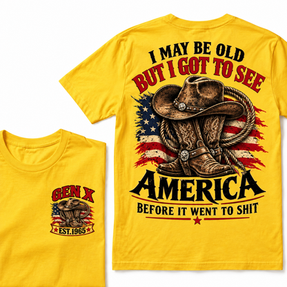 Funny Gen X Cowboy T-Shirt, Vintage Western American Flag Tee, Retro 1965 Gen X Gift, Patriotic Country Shirt