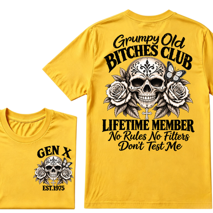 Grumpy Old Club Lifetime Member Gen X EST.Year No Rules No Filters Attitude Graphic Tee