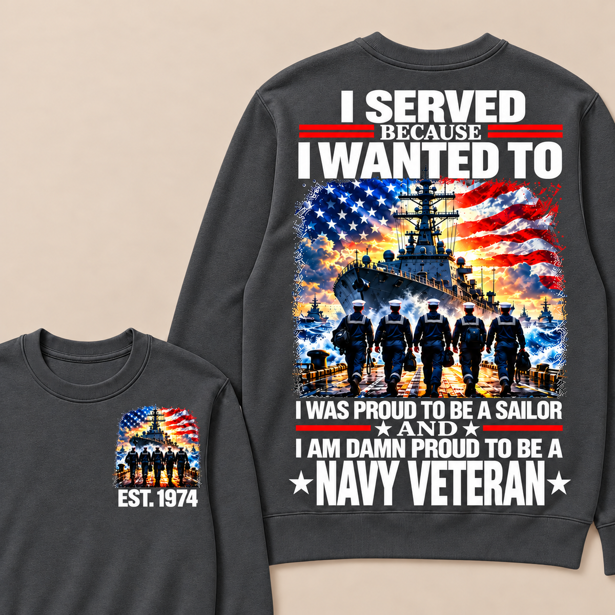 I Served Because I Wanted To I Was Proud To Be A Sailor And I Am Damn Proud To Be A Navy Veteran Custom Year Sweatshirt