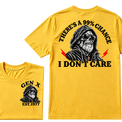 Gen X EST.Year There's A 99% Chance I Don't Care Bearded Skull Hooded Graphic T-Shirt
