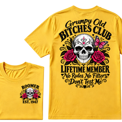 Boomer EST.Year Grumpy Old Club Sugar Skull Rose Butterfly Vintage Graphic T-Shirt