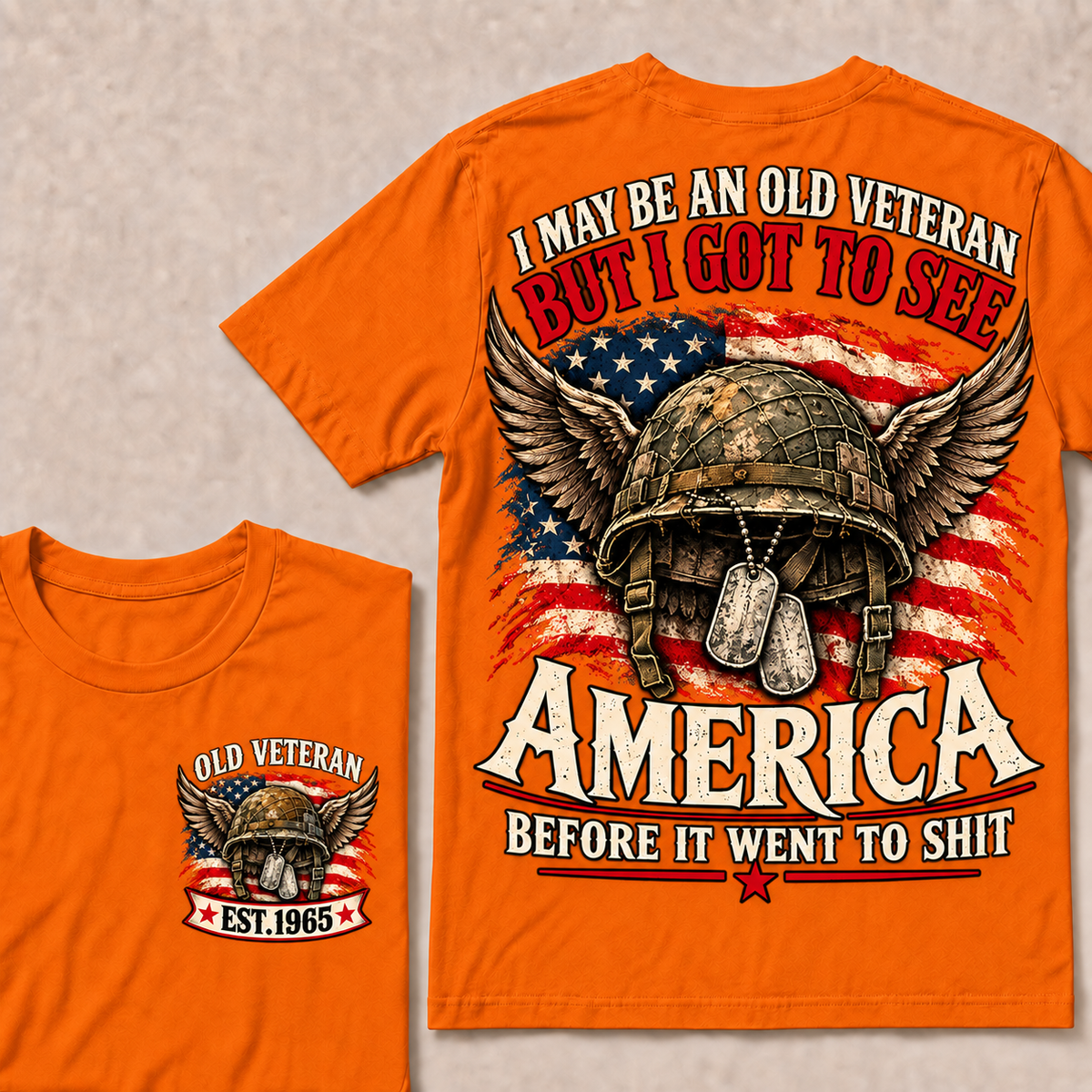 Funny Old Veteran American Flag T-Shirt, Vintage Military Army Gift, Patriotic USA Soldier Tee, Retro 1965 Veteran Shirt