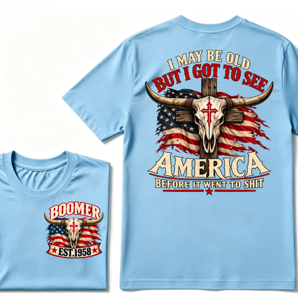 Boomer EST.Year I May Be Old But I Got To See America Vintage Western Patriotic Tee