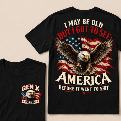 Funny Gen X Eagle T-Shirt, Vintage American Flag Patriotic Tee, Retro 1965 Gen X Gift, USA Bald Eagle Shirt