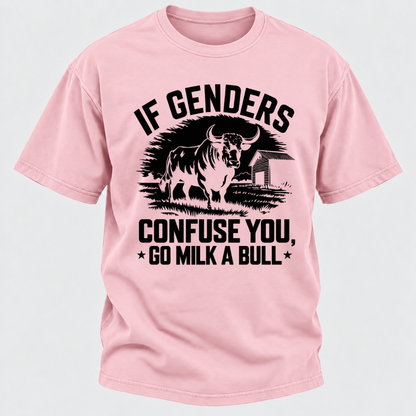 If Genders Confuse You Go Milk A Bull Vintage Farm Bull Graphic T-Shirt