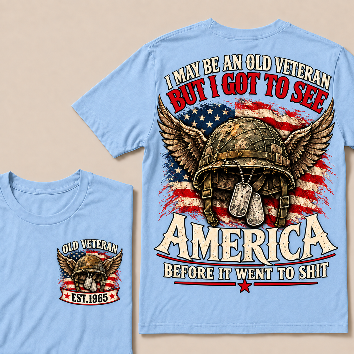 Funny Old Veteran American Flag T-Shirt, Vintage Military Army Gift, Patriotic USA Soldier Tee, Retro 1965 Veteran Shirt