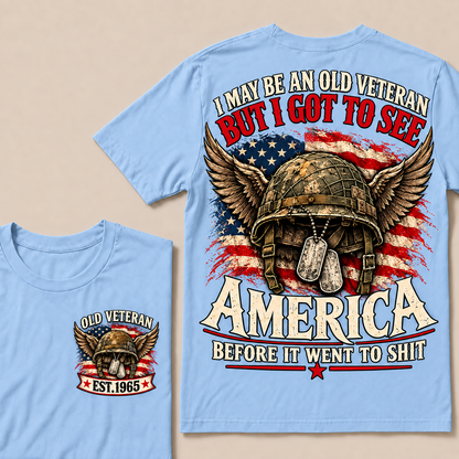 Funny Old Veteran American Flag T-Shirt, Vintage Military Army Gift, Patriotic USA Soldier Tee, Retro 1965 Veteran Shirt